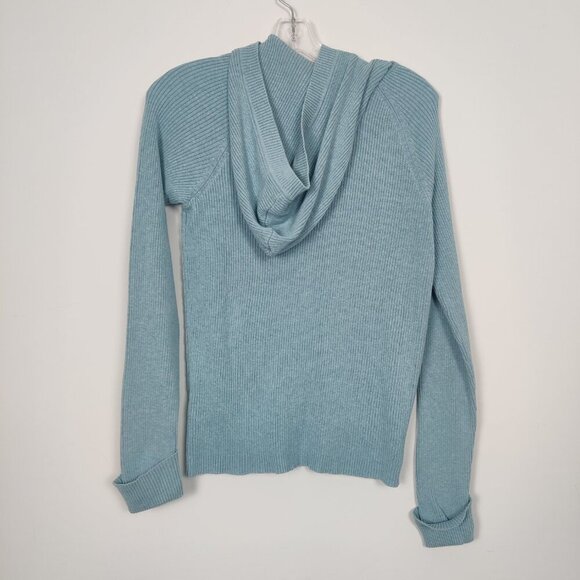 Dalia Women's Button Down Hooded Cardigan Sweater Blue Size Medium 100% Cotton - Picture 3 of 7